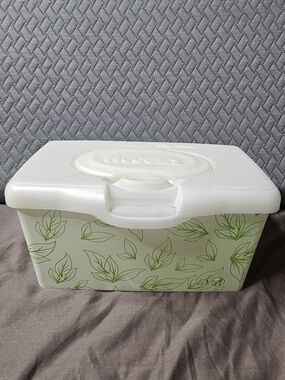 Huggies White Plastic Wipes Container with Green Leaf Print Vintage